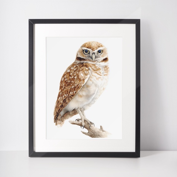Watercolor Burrowing Owl Portrait Wall Art Print Poster, Unframed - Charming - Picture 4 of 7